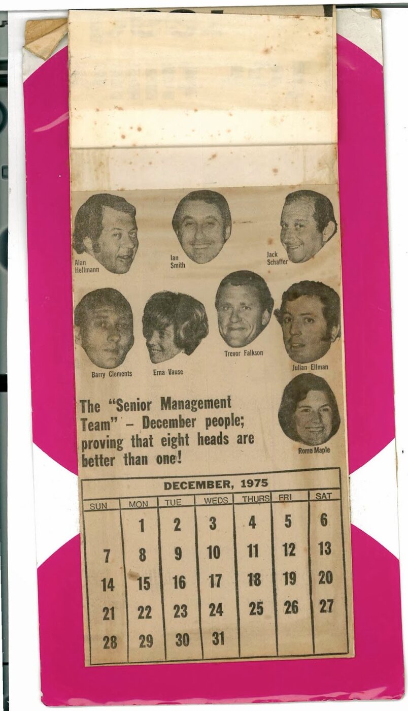 December 1975 senior management calendar