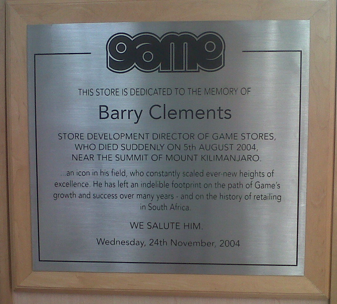 Barry Clements memorial plaque